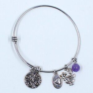 Silver Tone Wire Charm Bracelet With Four (4) Charms